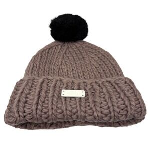 The North Face Women's Chunky Knit Pom Pom Beanie Hat Taupe One Size Winter